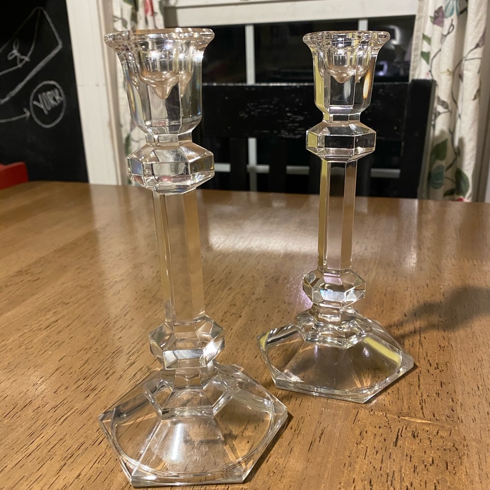 A pair of crystal candlesticks